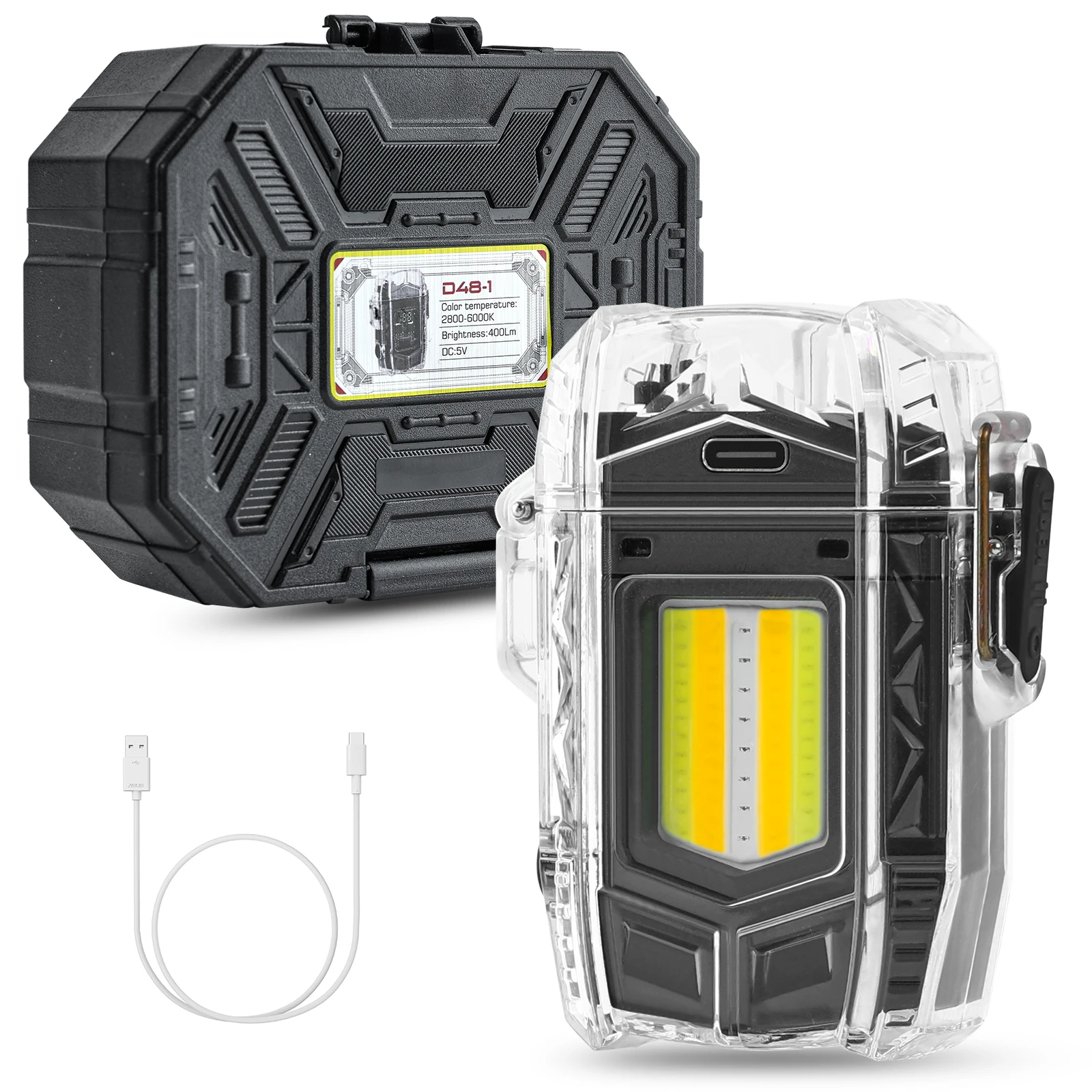 충전식 디지털 디스플레이 키체인, USB 플라즈마 전기 토치, 듀얼 아크 손전등, 투명 쉘 야외 방수