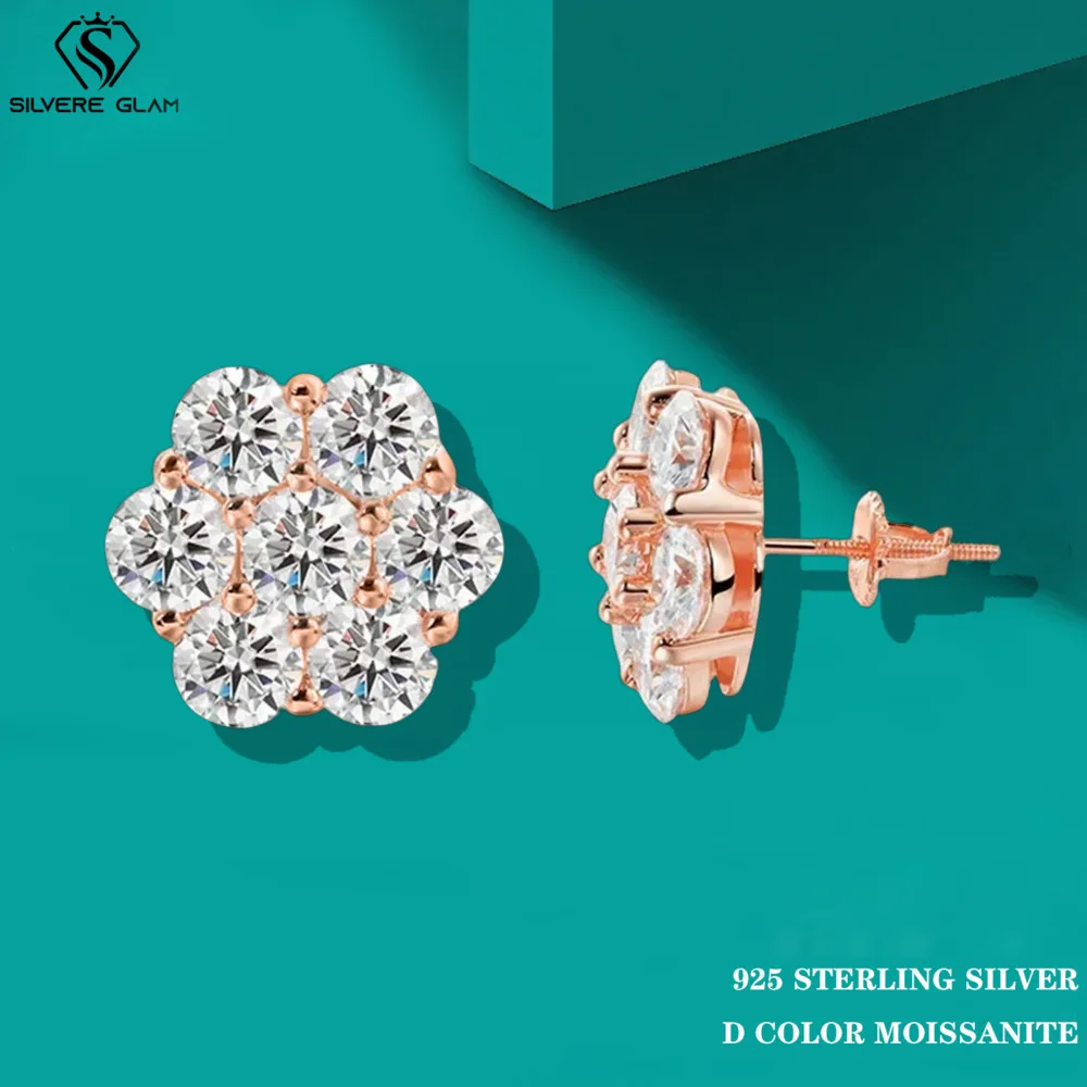 

TY Moissanite Stud Earrings For Women 925 Sterling Silver Flower Stud Earrings Rose Gold D Color VVS1 Fine Jewelry Party Gift