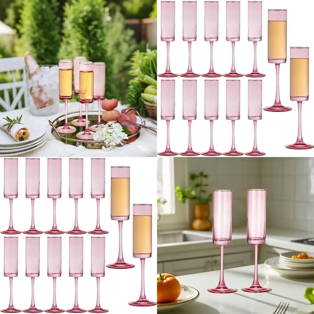 

Set of 12 Pink Crystal Champagne Lutes, 6 Oz Wine Glasses, Long Stem, Ideal for Weddings and Cocktail Parties