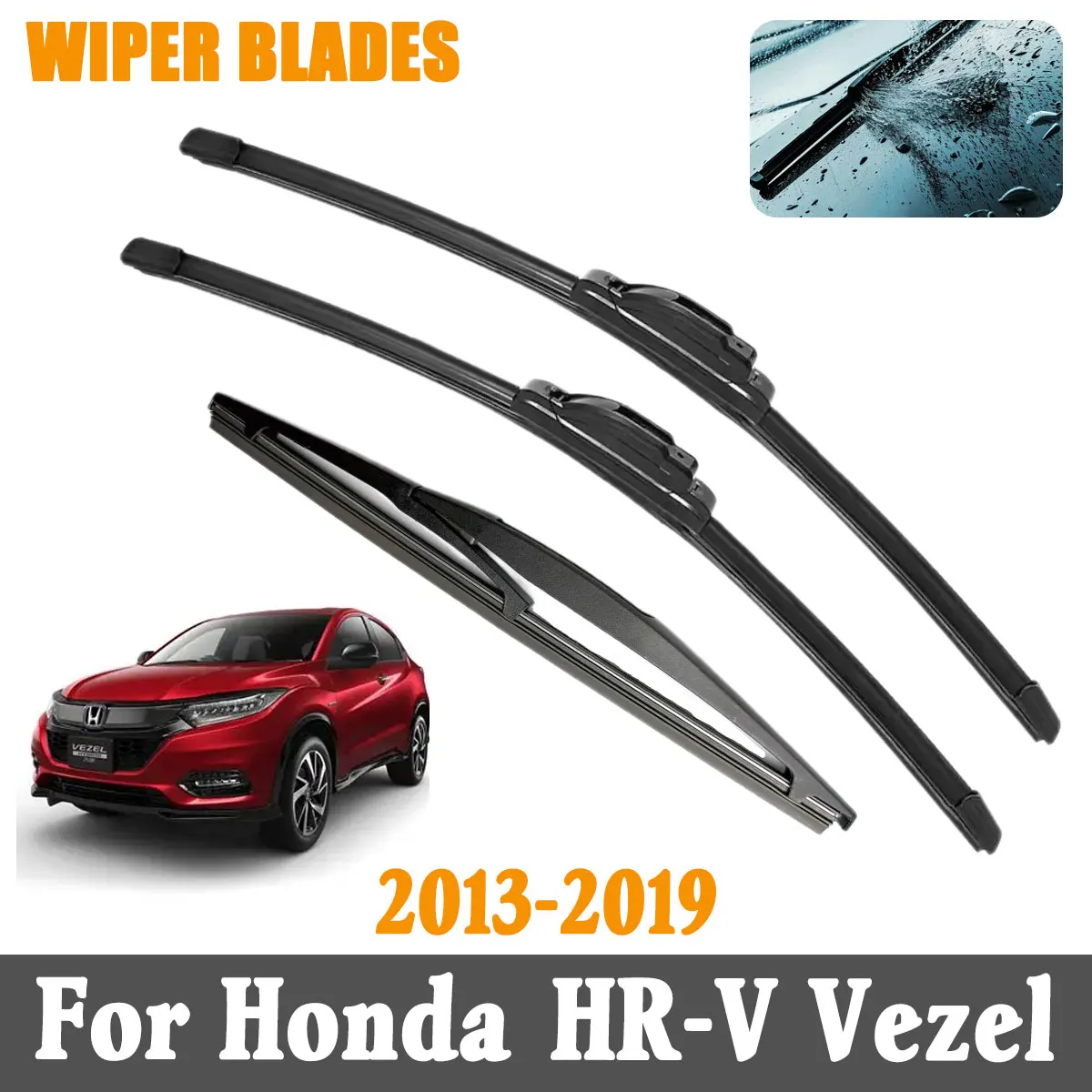 3PCS Front Rear Wiper Blades Brushes For Honda HR-V Vezel 2013-2019 Accessories Window Windscreen Windshield