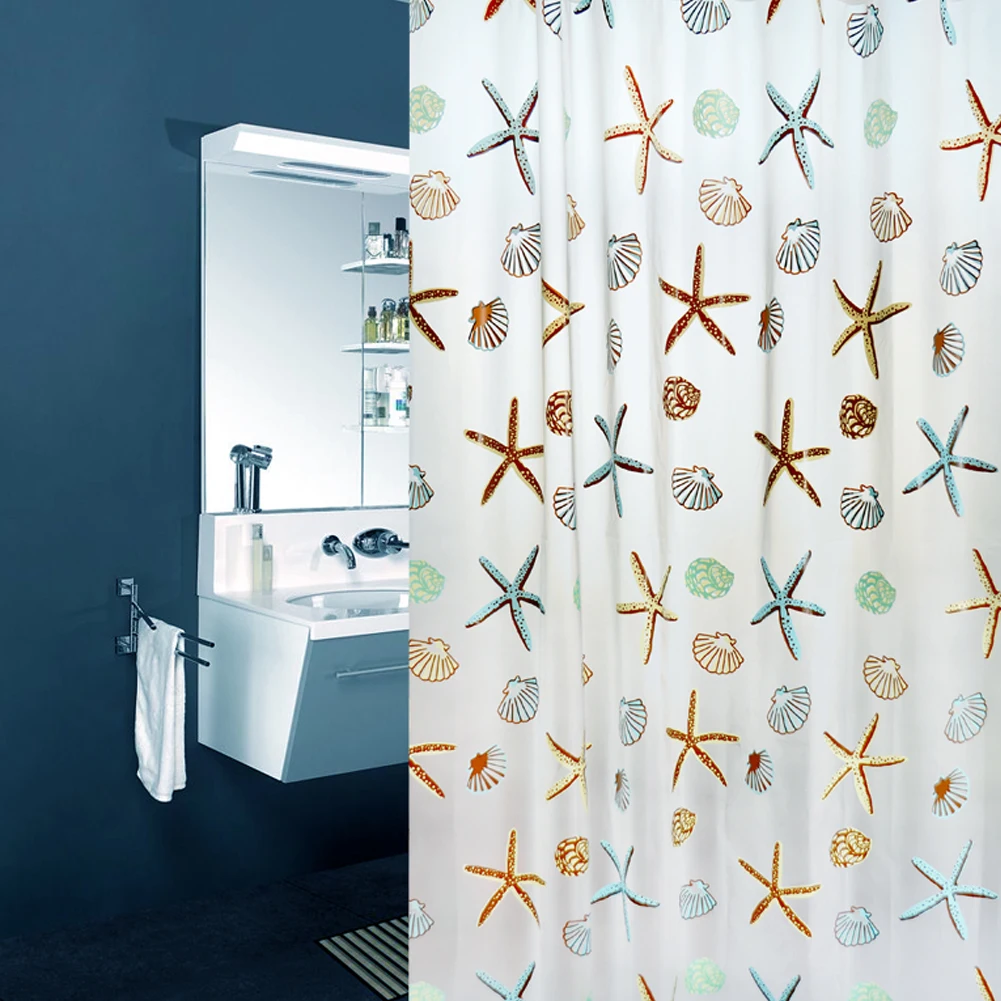 180x200cm PEVA Bathroom Shower Curtains Waterproof Thickening Bath Curtain Starfish Hibiscus Pattern Bathroom Shower Accessories