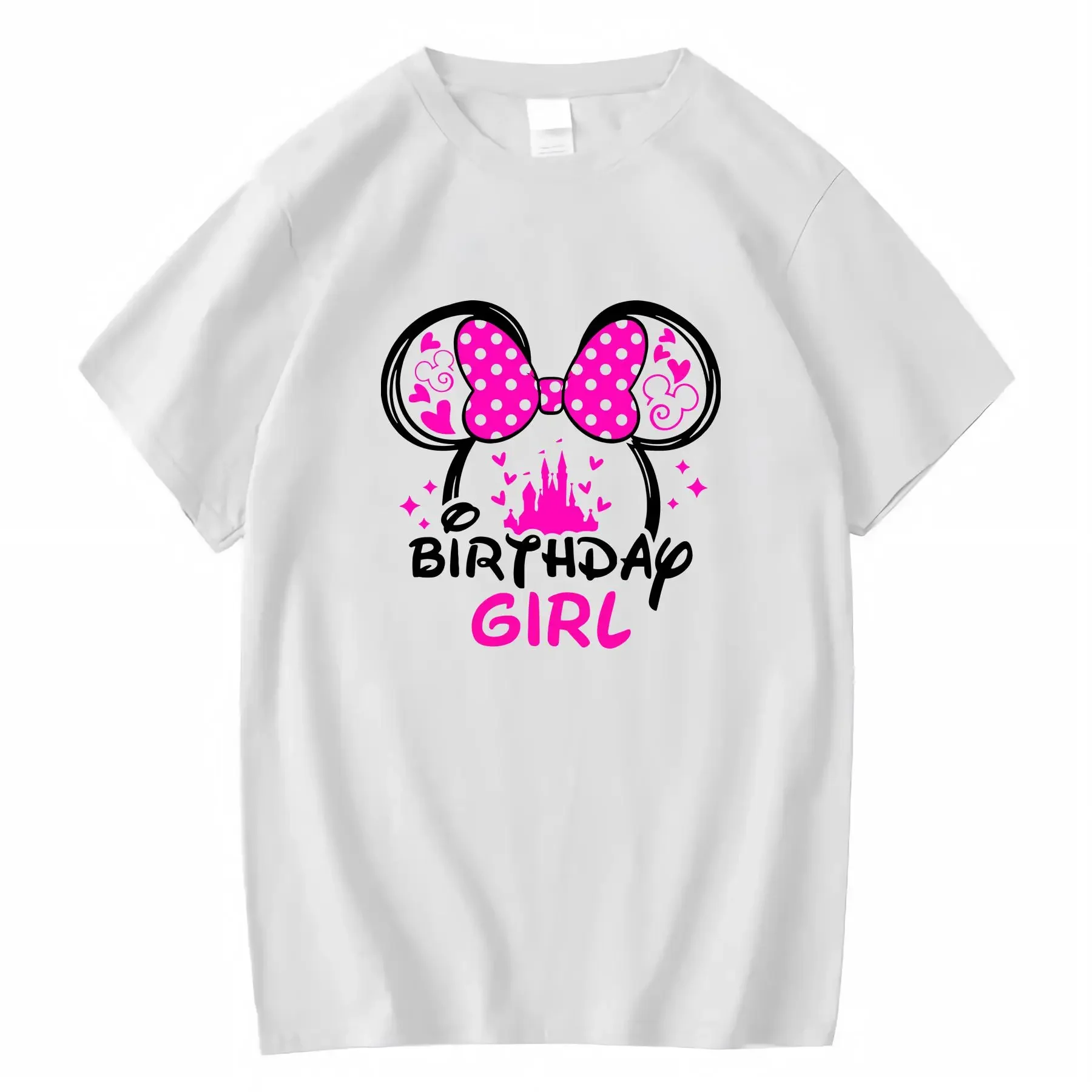 

Мягкая хлопковая детская футболка с круглым вырезом Disney с Микки и Минни Маус и розовым дизайном с замком и сердечками, винтажная стираная уличная одежда унисекс