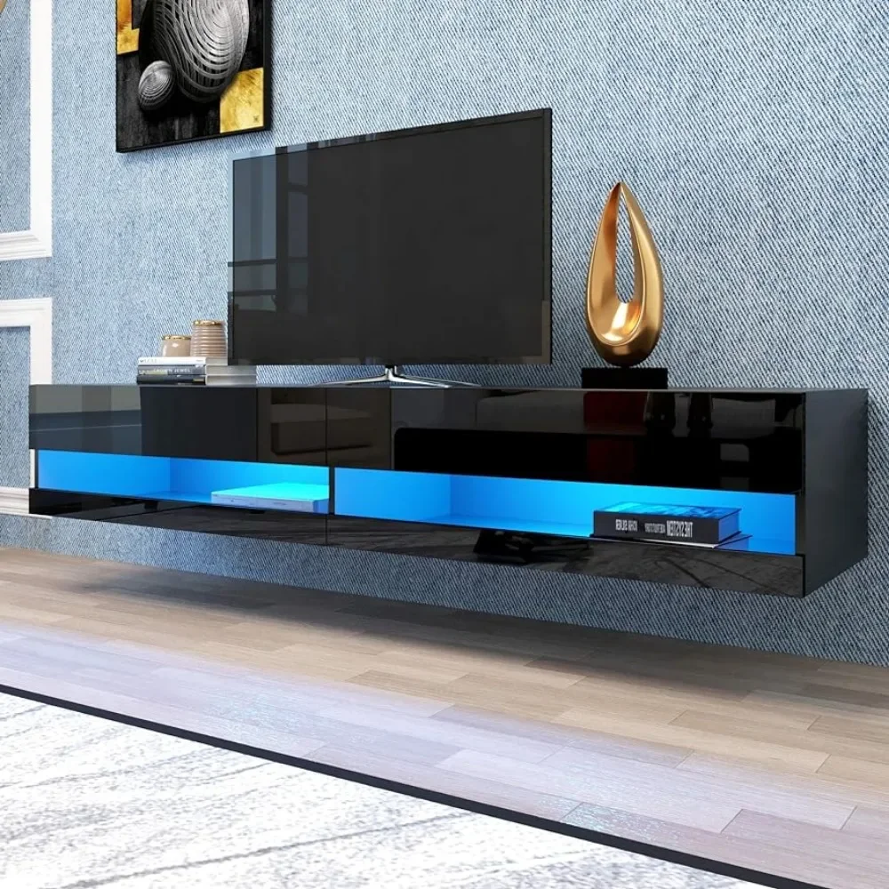 Black Modern Living Room Tv Cabinet 20 Colors Modern Floating TV Stand Wall Mounted With LED Lights Furniture for Television Ps5