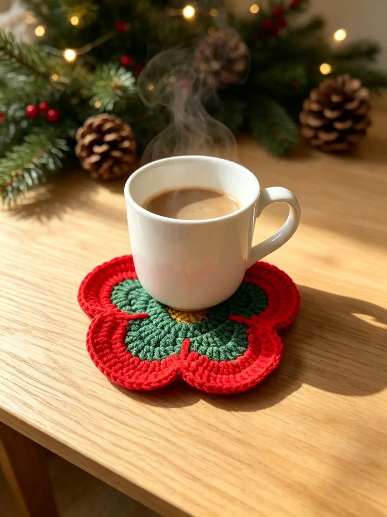 Christmas Crochet Coasters Set Handmade Cotton Knit Cup Mat Santa Snowman Table Decor Gift Xmas Home Decor