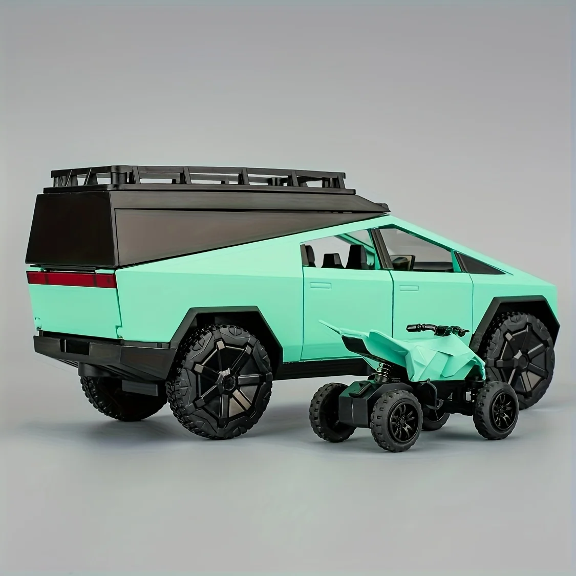 Schaal 1:32 zinklegering pick-up speelgoedauto vrachtwagen met camper; Camper model speelgoed met geluidsverlichting en terugtrekbare kerstverrassing speelgoedauto voor verjaardagscadeaus voor jongens en meisjes