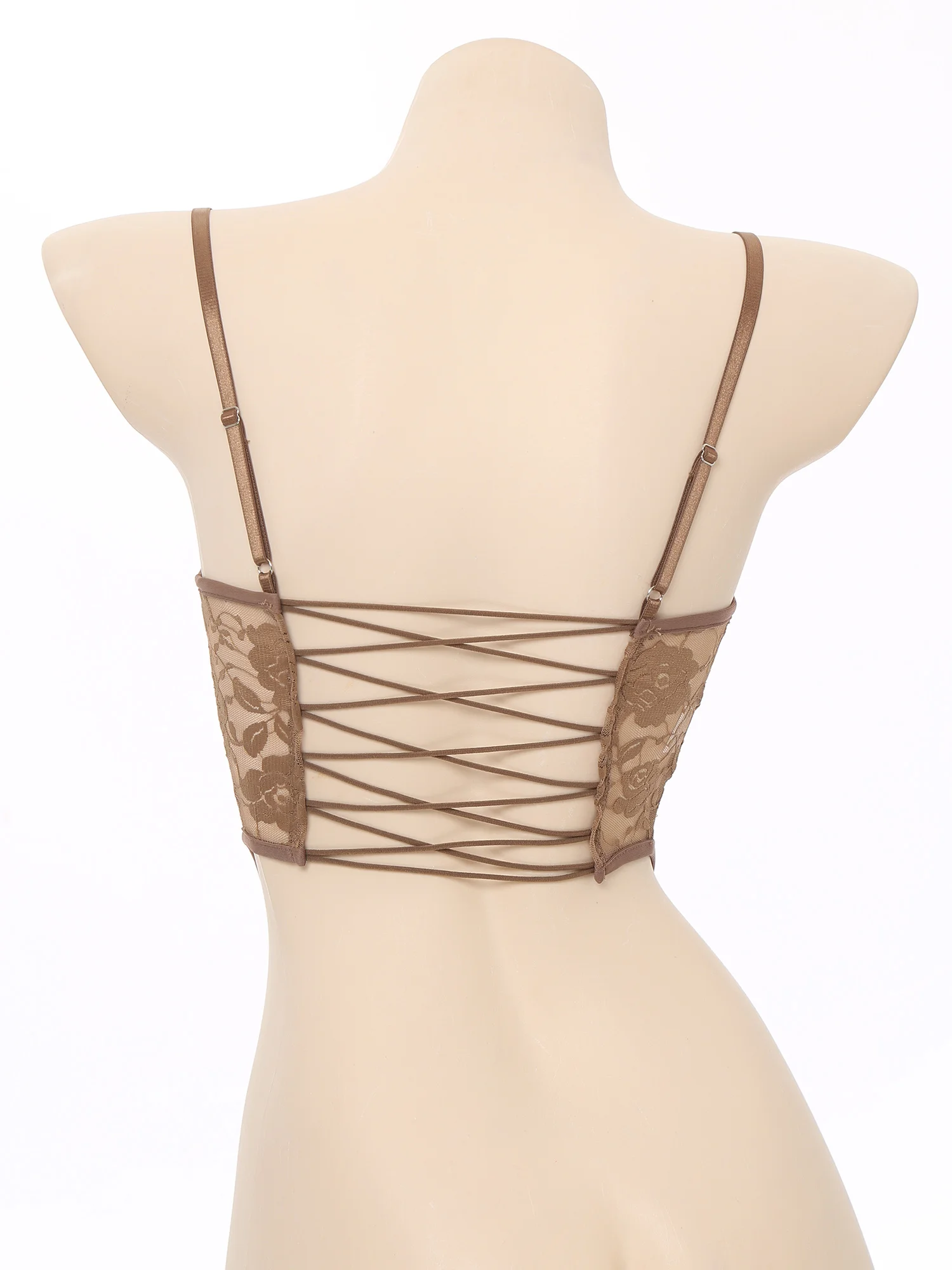 Sexy Gothic Lace Slim Crop Top Spaghetti Strap Sheer Backless Camisole Vest Fishbone Corset Lingerie Rave Parties Club Wear