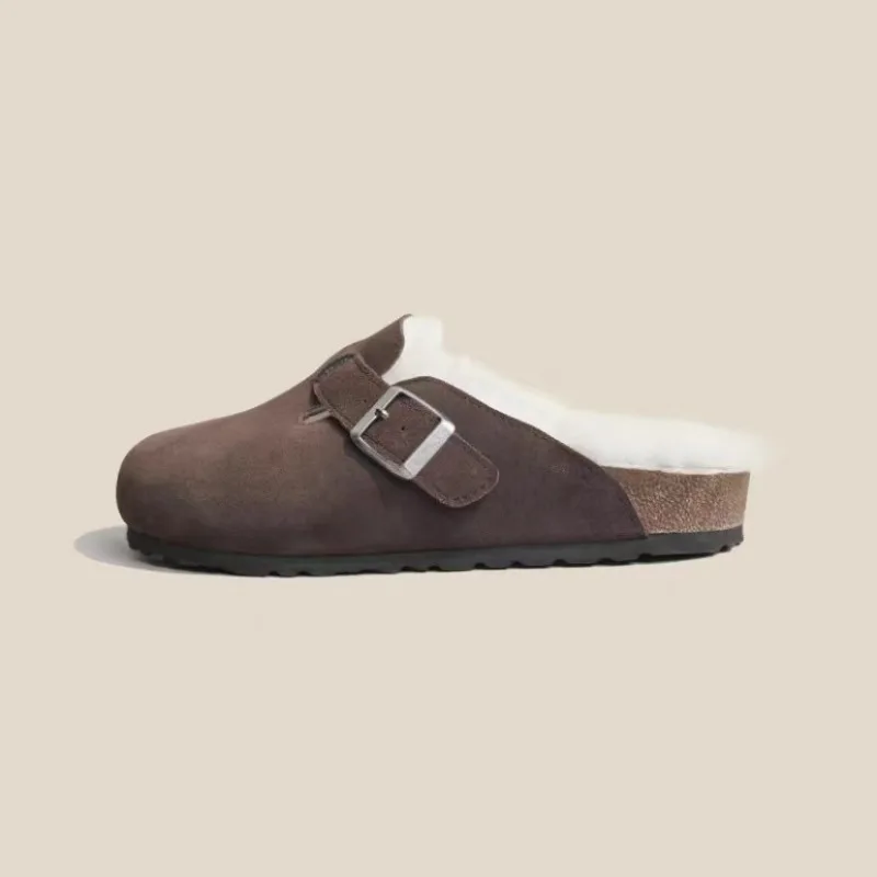 Pelz klassische Clogs Frauen Winter mode Kork Einlegesohle Plüsch Pantoffel mit Bogen Unterstützung gemütliche Home pelzigen Wildleder Panto letten