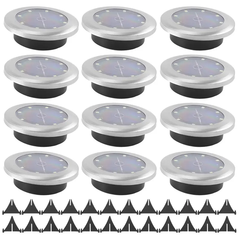 ABRW-24 Pack Solar Lights Outdoor Garden 8 LED Solar Disk Lights Outdoor IP65 Waterproof For Garden Pathway Lawn Patio Yard