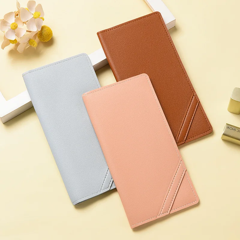 Women's PU Leather Long Ultra-thin Student Wallet Card Holder Multi-card Slot Folding Large Capacity Buckle Purse