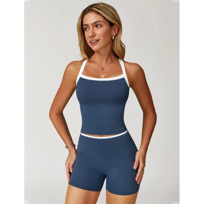 SharpStar Women'S Workout Sets Padded Cross Back Crop Tank High Waist Tummy Control Shorts Yoga Suit Outfits 2pcs