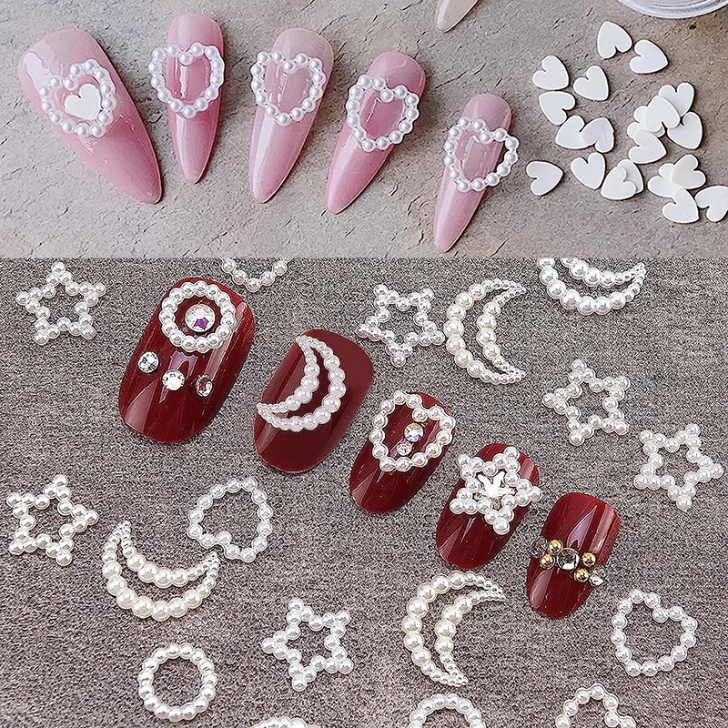 500 Stück Weiße Nagelcharms Perlen Gemischter Stil Herz Schleife Stern Perlen Sortierte Strass-Steine Perlen für Nägel Basteln Kunst Dekoration – Detail 9