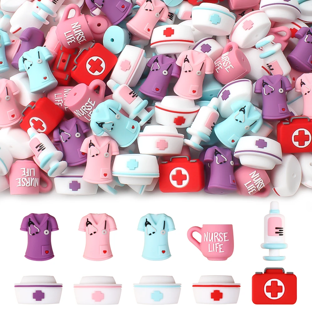 5/10/20pcs Nurse-Themed 3D Silicone Beads 3D Nurse Syringe Design Focal Beads For Keychain Beaded Pen Making Crafts Accessories