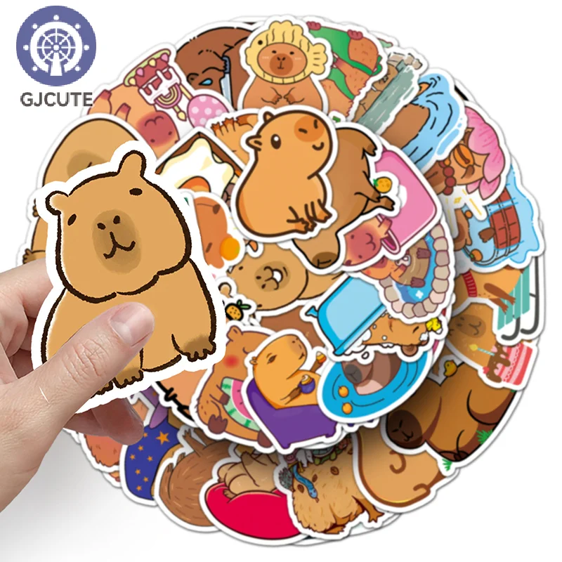 50Sheets Cartoon Creative Capybara Stickers Stationery Tablet Luggage Bottle Guitar Decoration Sticker DIY Waterproof Stickers