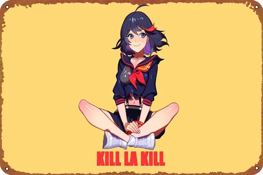 Ryūko Matoi Kill La Kill Metal Tin Sign Garage Sign Wall Decoration Old Car Shop Movie Poster Oil Station Sign 8 × 12 inches