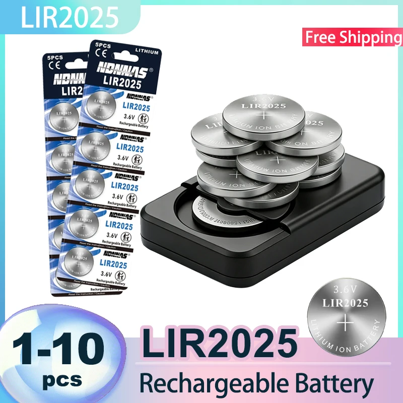 Rechargeable LIR2025 3.6V Lithium Battery 1-10PCS Button Cell for Car Key Remote Control Electronic Toy Scale CR2025 ML2025