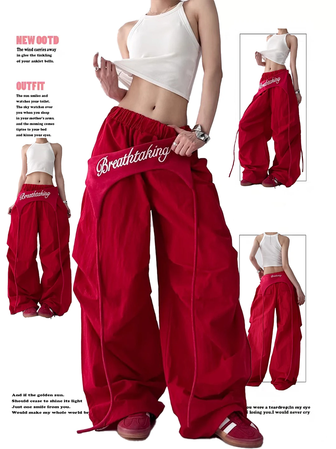 Lightweight Qui Dry Casual Pants Women's Loose Wide Leg Trousers Spring Summer New Design Sensation Bend Knife Pants