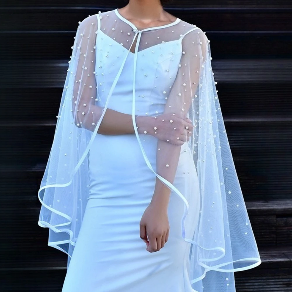 Parels kralen jas bruids capes voor bruiloft bolero bruiloft accessoires bruiloft feestkleding huwelijk wit