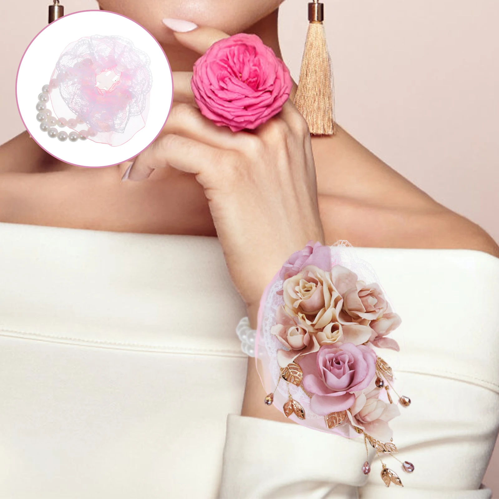 

10 Pcs Wrist Flower Material Bracelets Wedding Bead Corsage Decor Artificial Bride