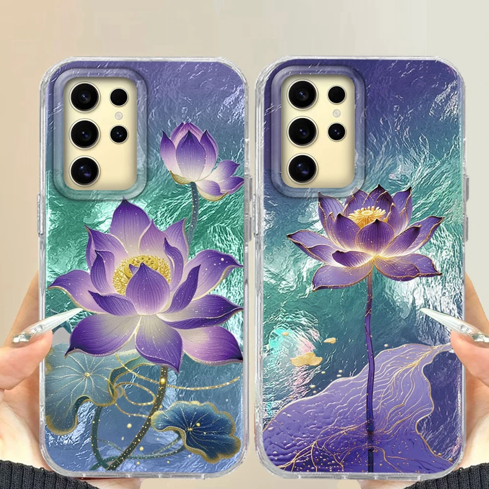 Bunte Lotus Blume Mädchen Luxus Druck Frauen Telefon Fall Für Samsung Galaxy S24 S22 S23 S25 S21 Plus S20 FE Ultra Shell Abdeckung