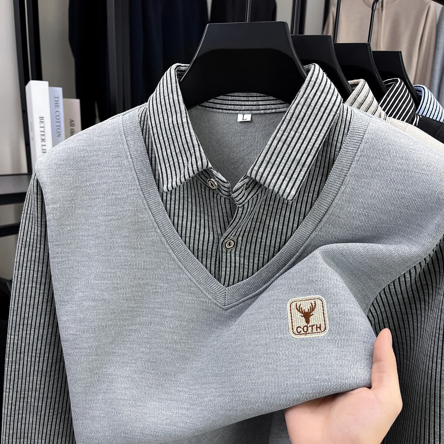 

Autumn and Winter Vacation, Two Shirts, Collar Sweater, Men's Inner Layer, Knitted Base Sweater with Thickened Velvet