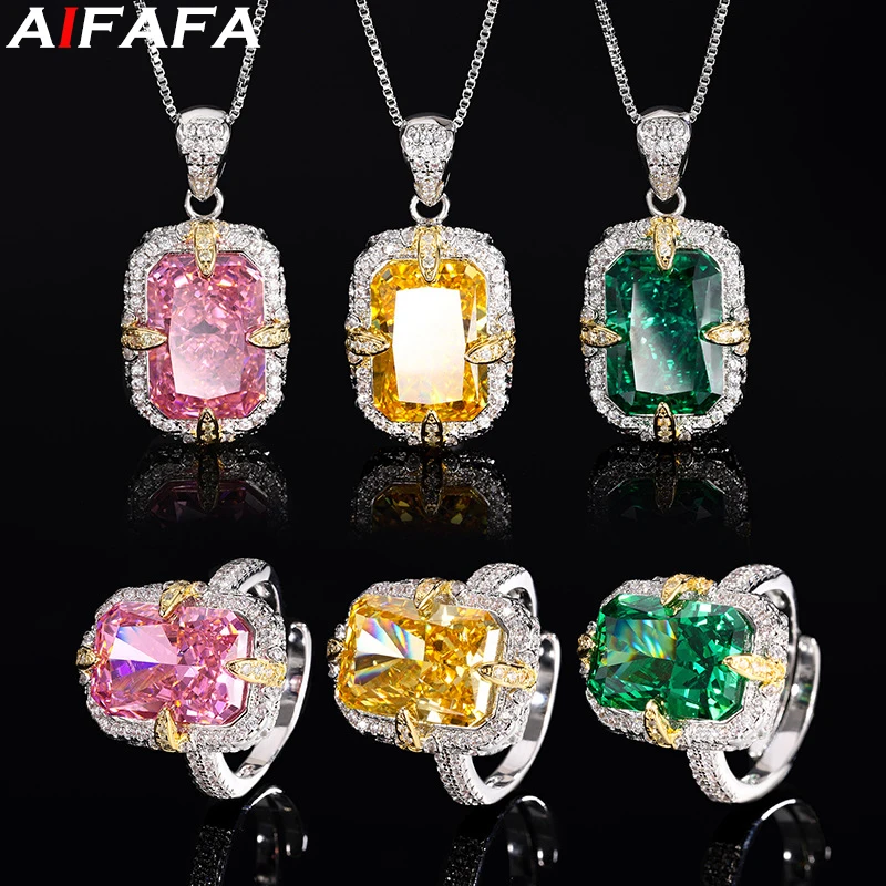 Ice Flowers Cut High Carbon Diamond Pendant Necklace Ring 10*14mm 5A Grade Sparkle Gemstone 3 Color Fashion Jewelry Accessories