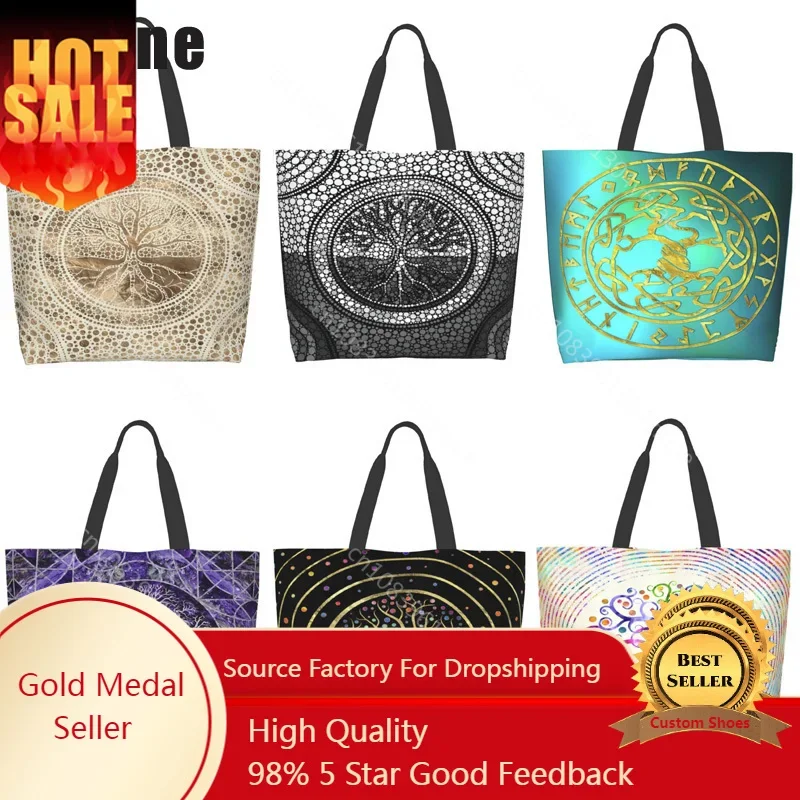 

Luxury Fashion Tree of Life Viking Pattern Extra Large Shoulder Tote Bag for Beach Travel Weekender Gym Grocery Shopping