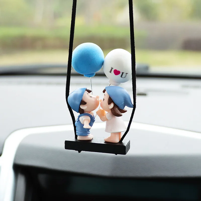 Cartoon Figure Swing Couples Car Accessories Cute Kiss Doll Ornament Auto Rearview Mirror Hanging Pendant Interior Decor Gifts