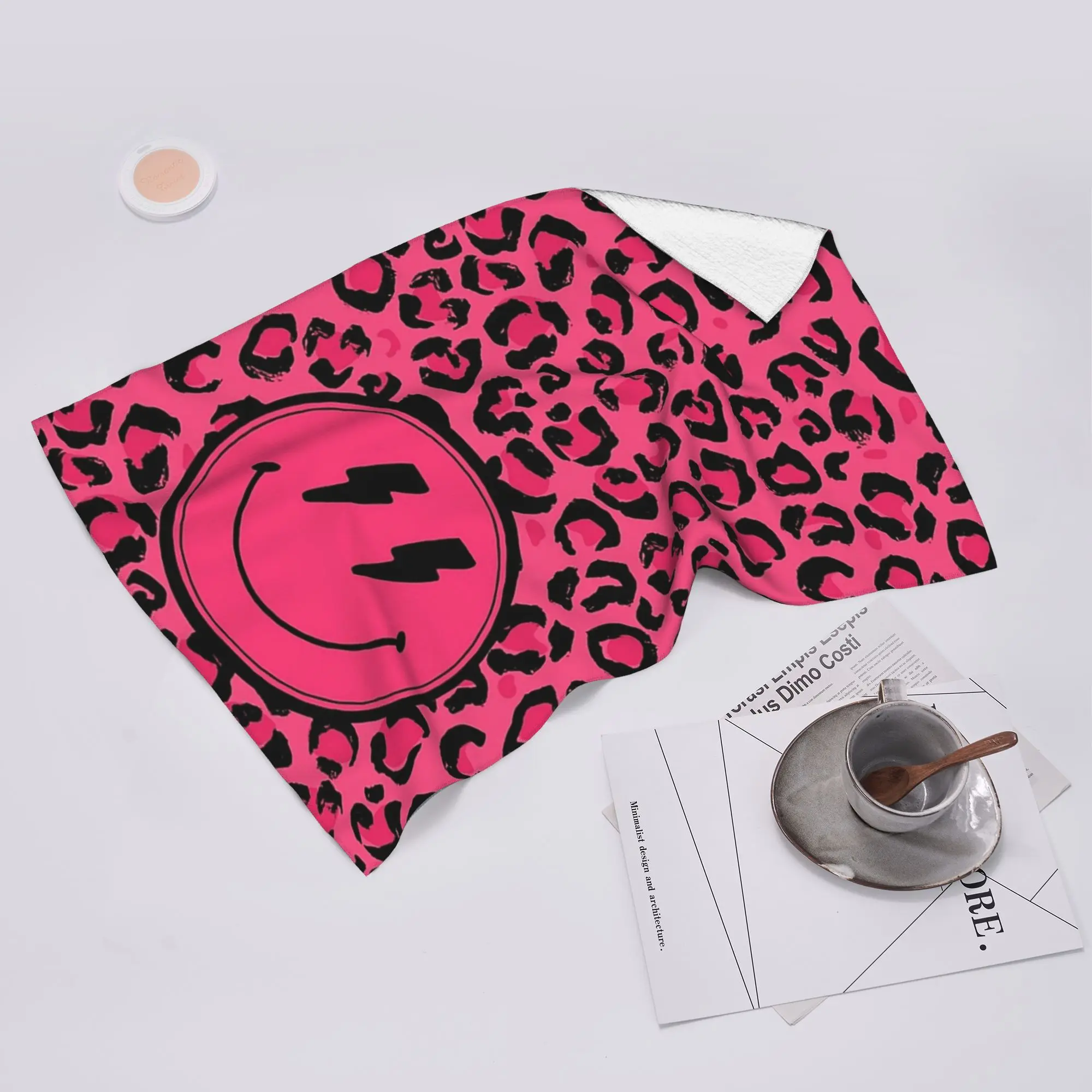 Custom Preppy School Supplies Aesthetic Leopard Print  Soft Face Towel Quick Dry Pool Bath Cotton Towels Breathable