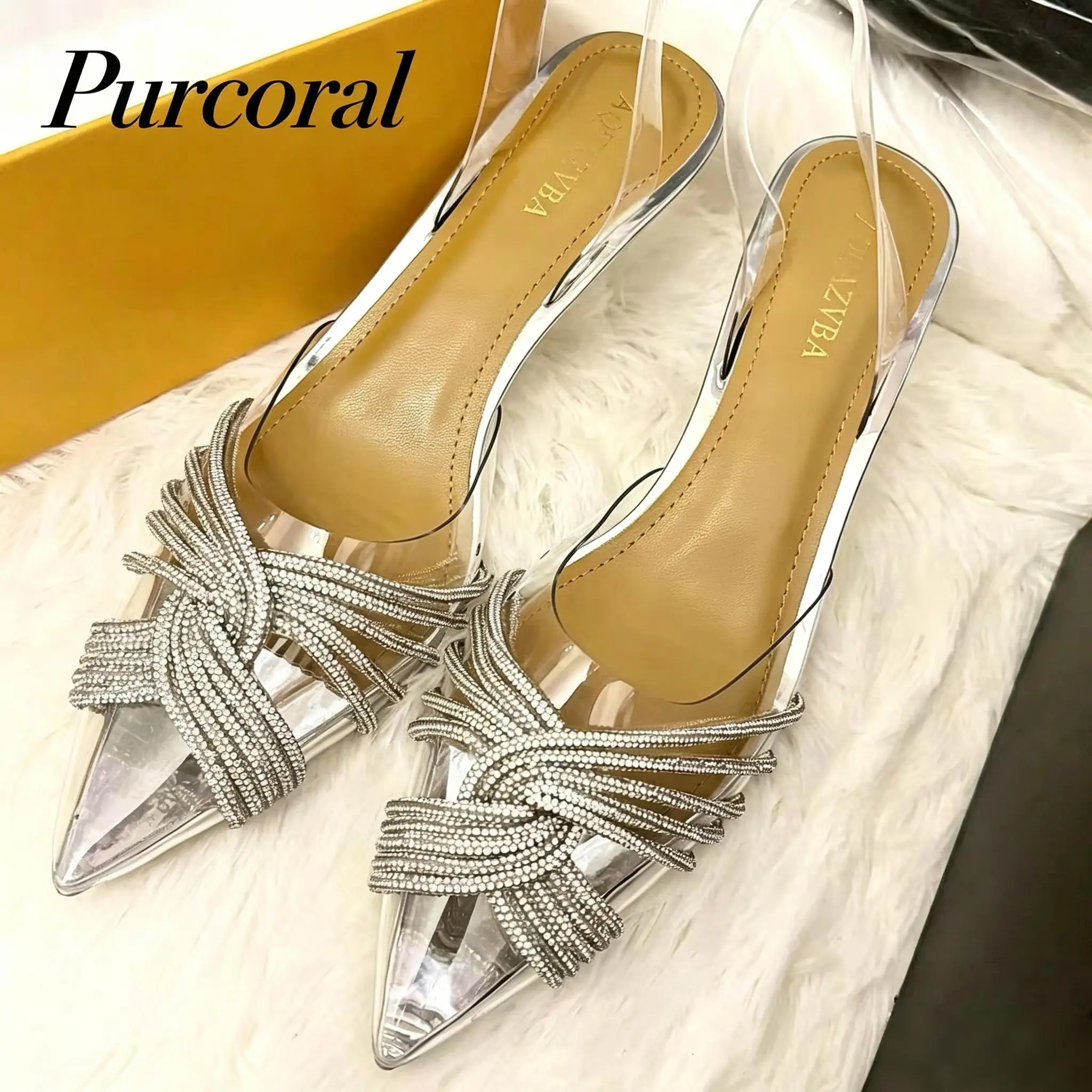 

Purcoral 2026 New Silver Cross Water Diamond High Heels 2026 Transparent Sandals Thin Heels Slippers Crystal Wedding Shoes
