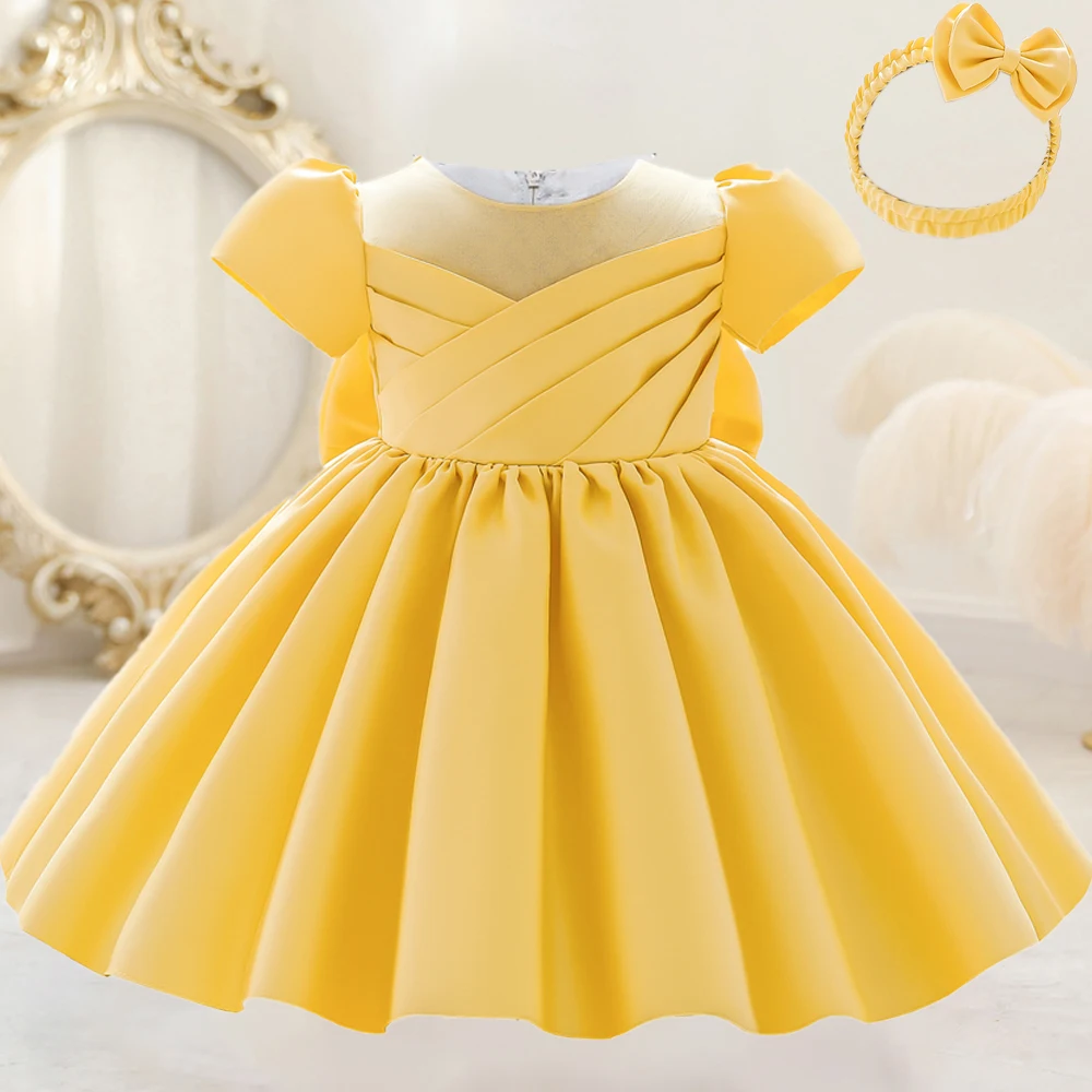 2pcs Toddler Bow Baptism Baby Girls Dress Newborn 1st Birthday Bridemaid Princess Girl Dresses First Communion Wedding Ball Gown