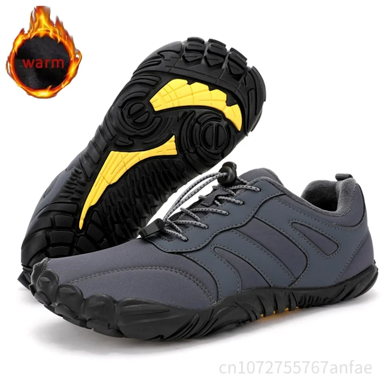 Men's Winter Warm Barefoot Shoes Waterproof Wide Toe Non-Slip Rubber Sole Plush Lined Hiking Shoes Outdoor Sneakers Running Shoe