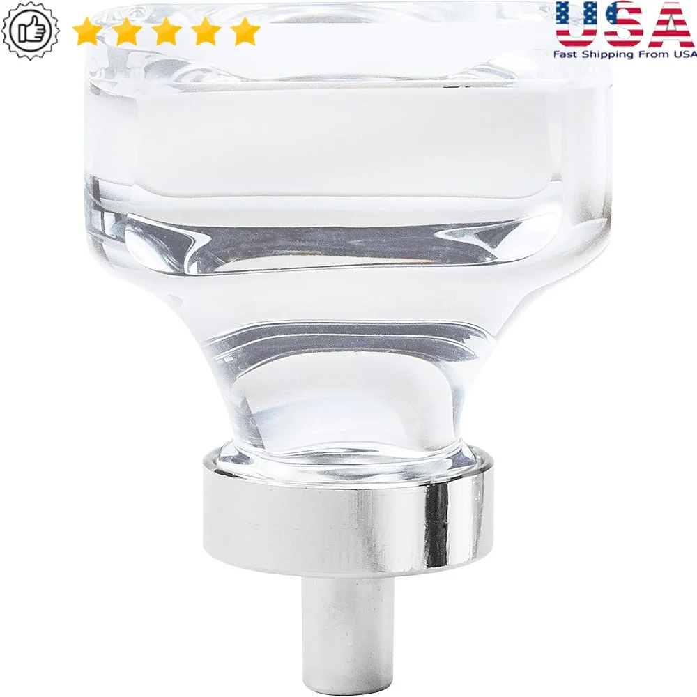 

Contemporary Cabinet Knob Clear Polished Chrome Durable Glass Drawer Hardware Easy Install 35mm Aluminum 1 Pack