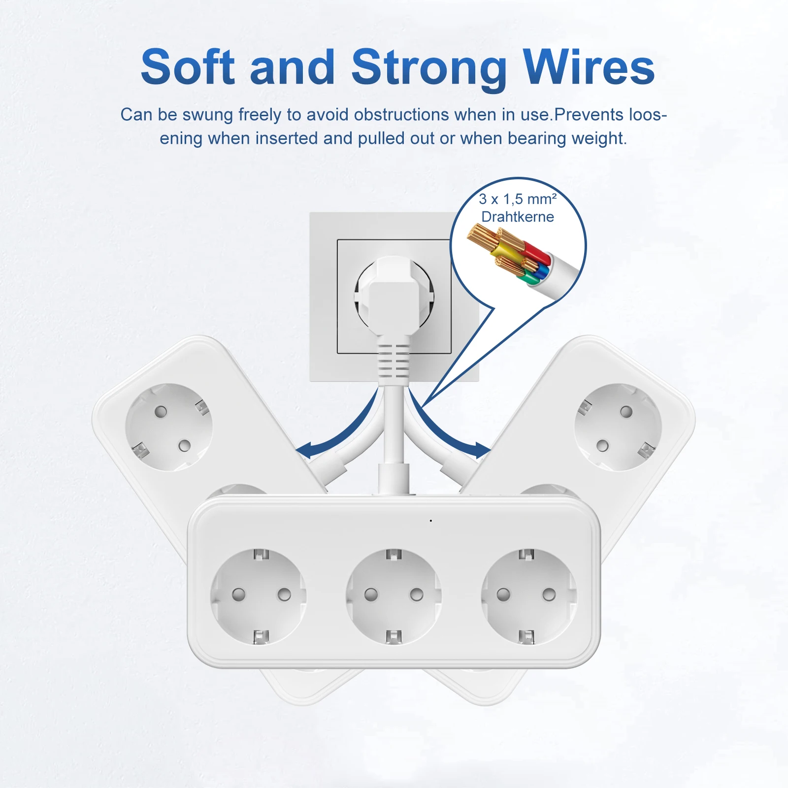 3840W EU Plug Power Strip with 2USB-A and Type-C Fast Charging Outlets Adapter Electrical Socket 250V 16A with Expansion Cable