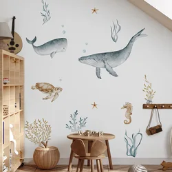 Nordic new large sea animals whale sea turtle watercolor style whole wall beautification decorative wall stickers sell well