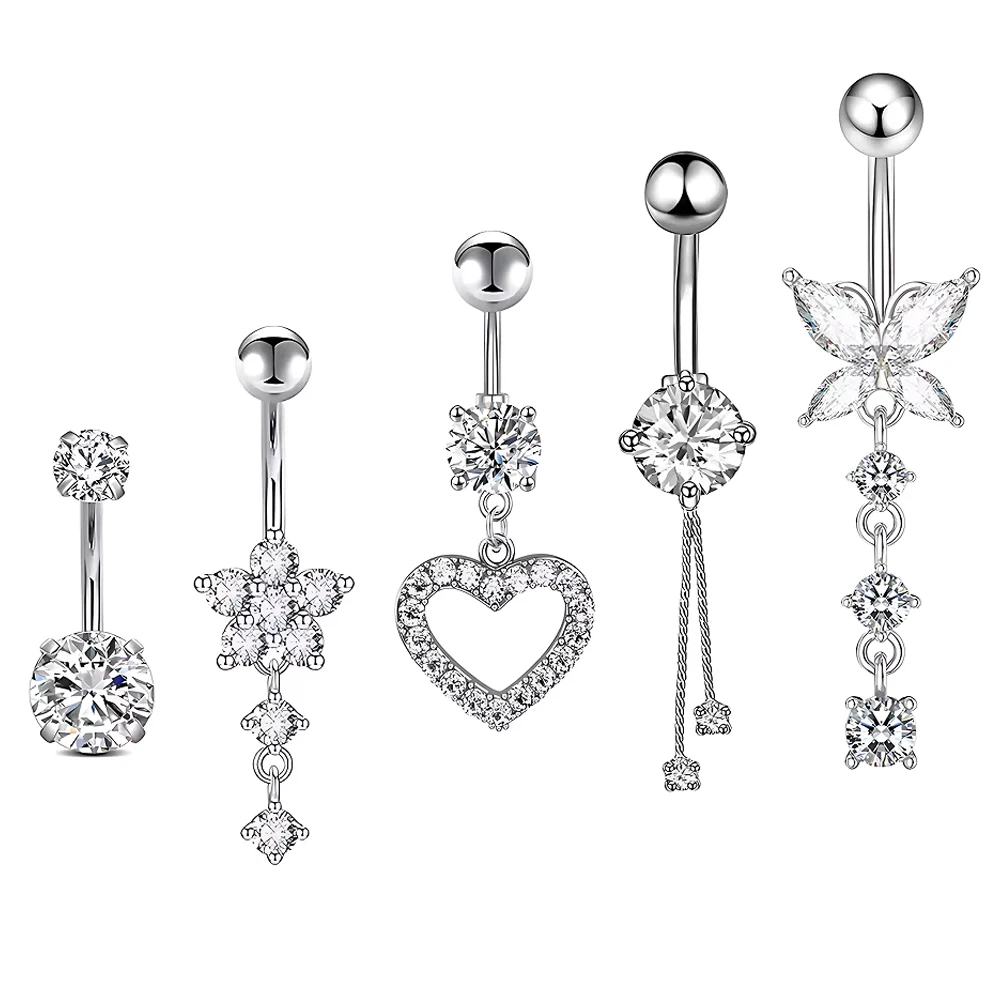 5pcs Dangled Belly Button Rings Butterfly Heart Set