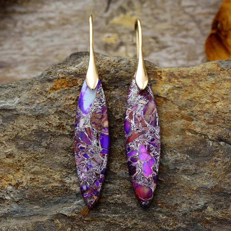 Leaf Design Emperor Stone Pendant Earrings Popular Natural Stone Jewelry for Women in Europe and America Personalized Earrings