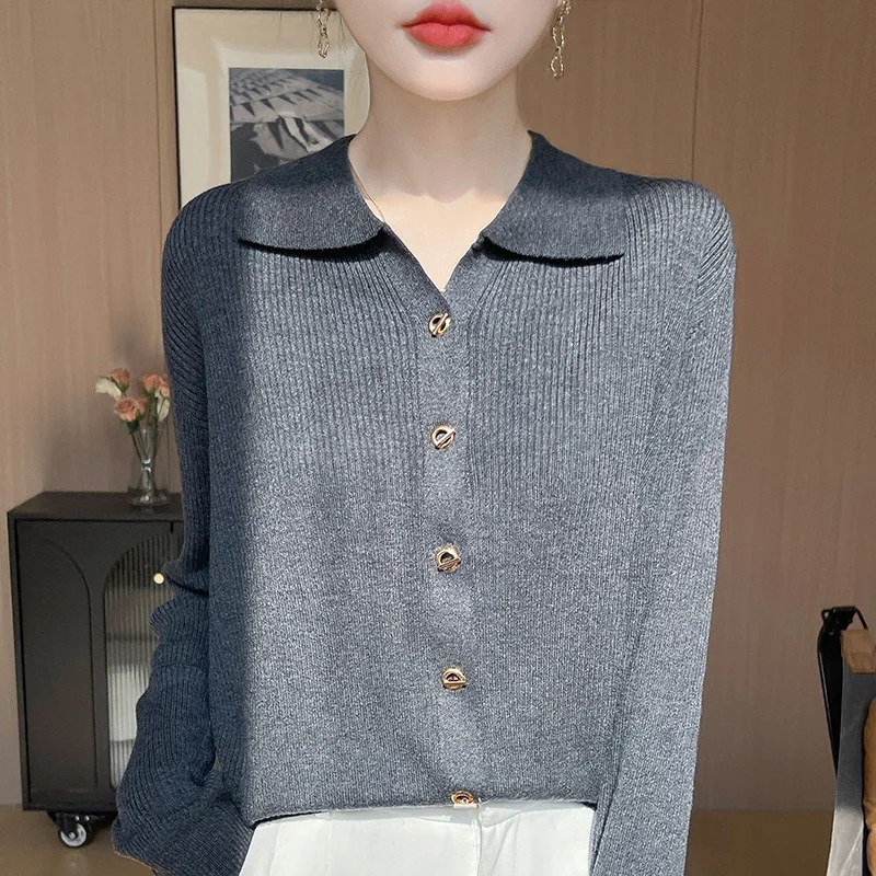 Button autumn and winter new 100% imitation wool cashmere sweater cardigan women's o collar cardigan warm bottom knit shirt top