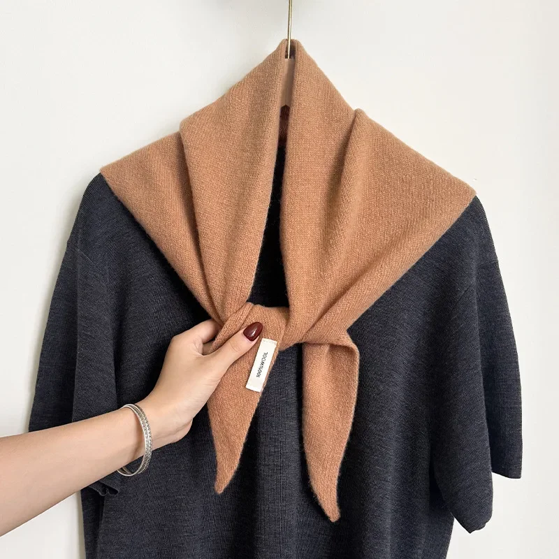 Wool Knit Triangle Scarf Wrap - Multi-Functional Winter Head Cover for Women, Warm Versatile Shawl & Neck Warmer