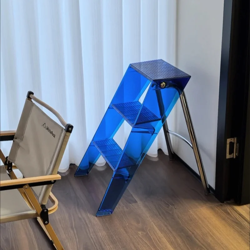 3 Step Household Herringbone Ladder Folding Modern Home Stepladder Living Room Storage Rack Transparent Acrylic Ladder Stairs