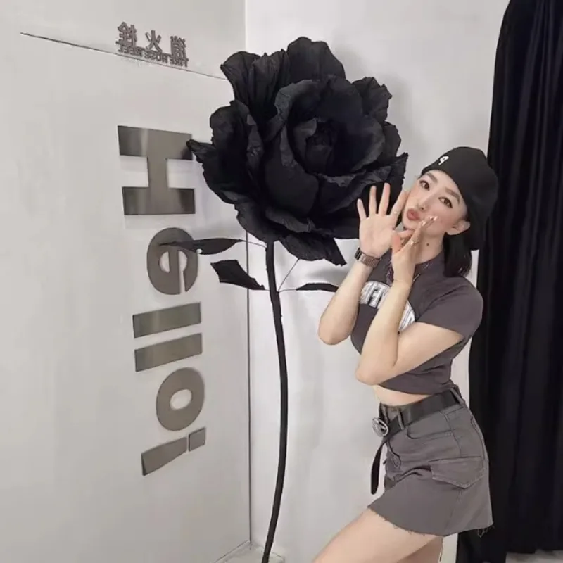 Hot sale black crepe paper rose flower minority personality event ball store decoration