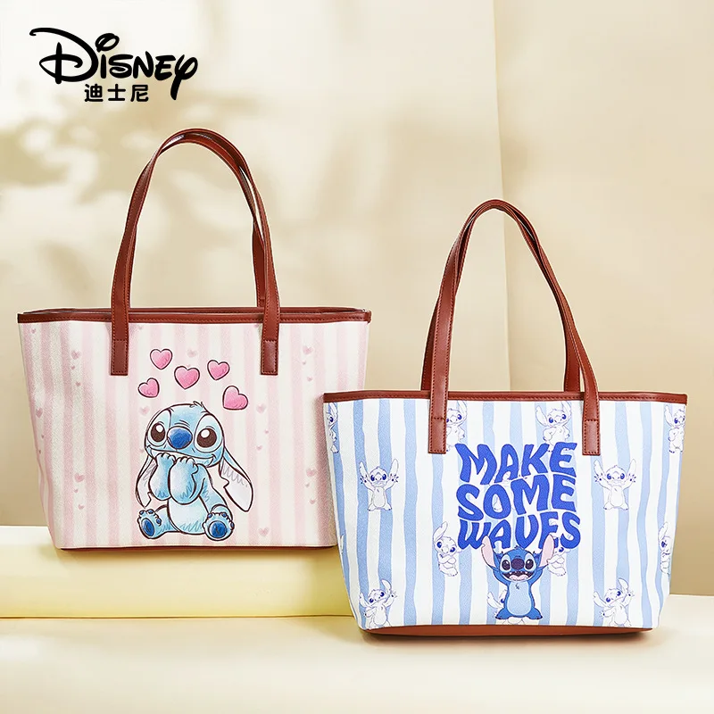 

Disney Stitch Tote Bag Cartoon Cute Figure Mickey Large Capacity Compartment Handheld Shoulder Bag Student Commute Portable Gift