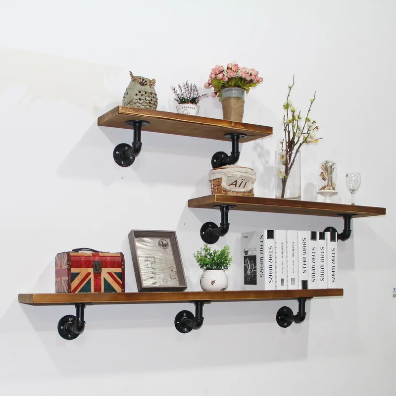 Water pipe wall shelf solid wood partition living room wall decoration bookshelf wall wine rack