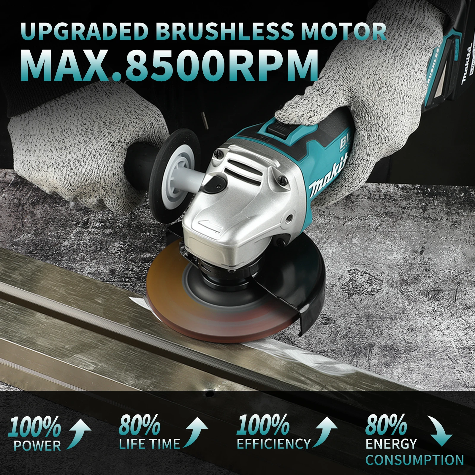 Makita DGA504 125 mm bürstenloser Lithium-Winkelschleifer, wiederaufladbare Poliermaschine, Hochleistungsschneidemaschine