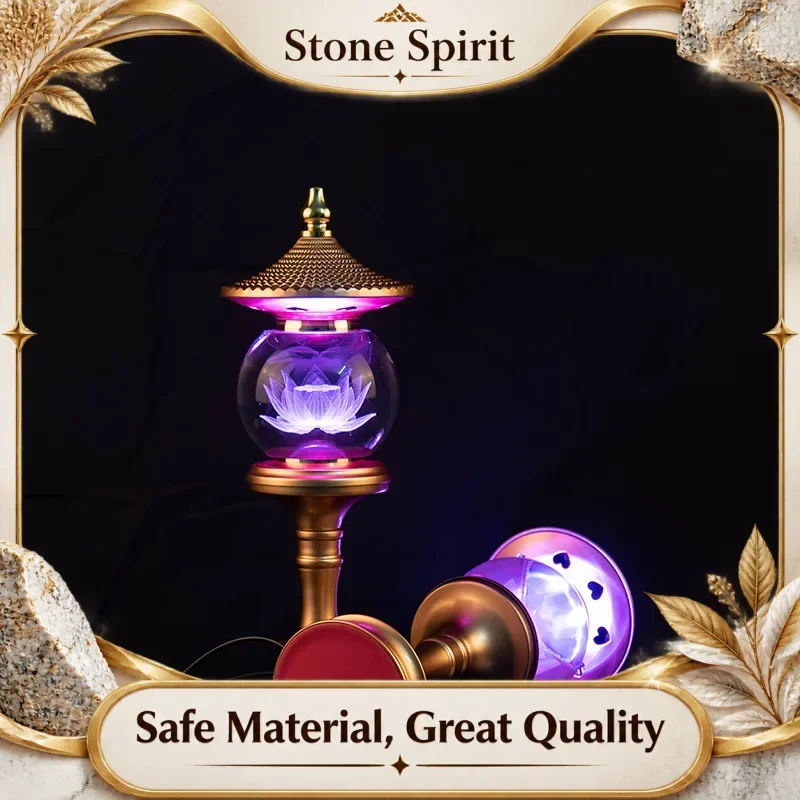 Buddha Offering Lamp, Household Lotus LED Crystal Lamp, Prayer, Buddhist Decorative Accessories, Colorful Color Change, Plug-in
