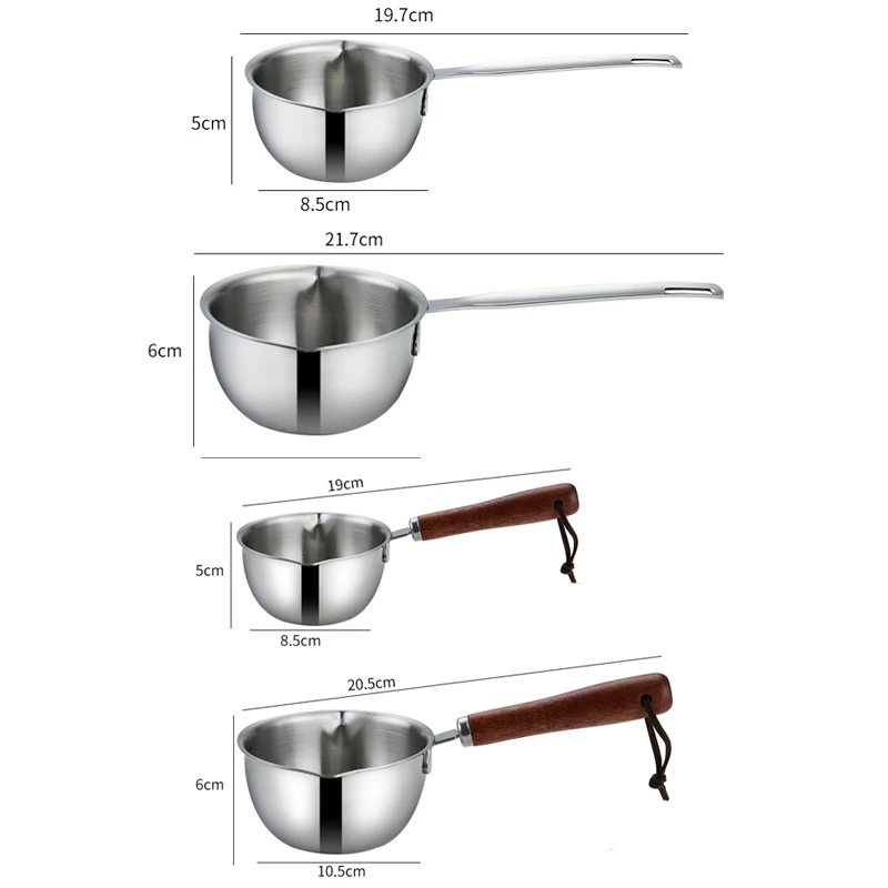 Oil Pot Stainless Steel with Wooden Handle 150/300ml Spilled Mini Soup Pot Scalding-proof Kitchen Tool Cook Accessories for Home