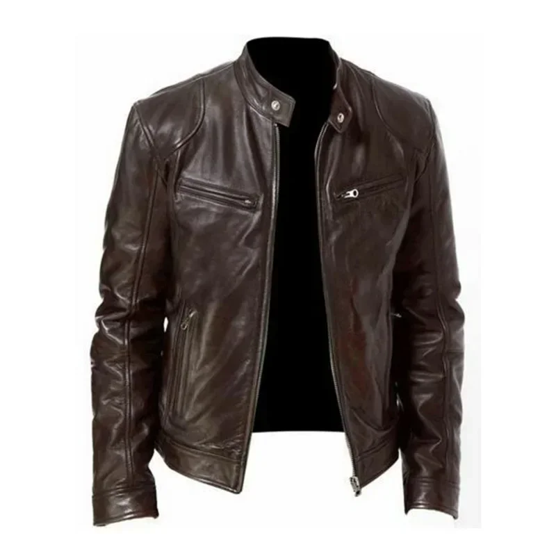 2023 Pu Leather Jacket Men Fashion Faux Leather Jacket Motorcycle Men's Jackets Outwear Male Pu Leather Coats