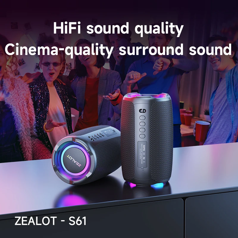 Zealot-S61 مكبر صوت بلوتوث، مع حماية مقاومة للماء IPX6 وصوت جهير خارجي للفناء الخلفي وحفلات الشاطئ، مكبر صوت 10 وات