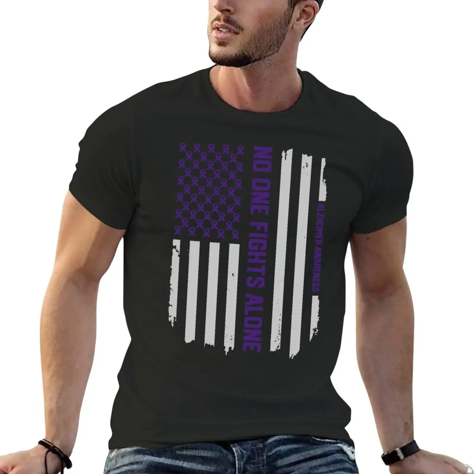 

Alzheimer's Awareness Shirts - Alzheimers Awareness American Flag T-Shirt graphic tee shirt Personalized t-shirt outfits for men