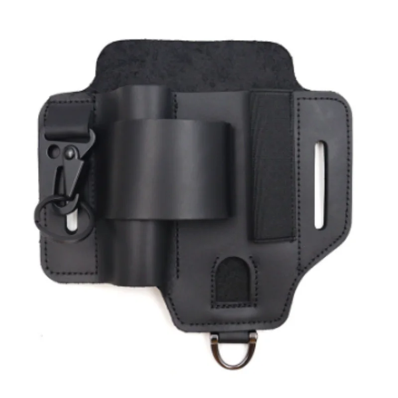 Black Leather Tactical Tool Pouch, Outdoor Survival Storage Waist Bag Portable Flashlight Knife Protective Sheath