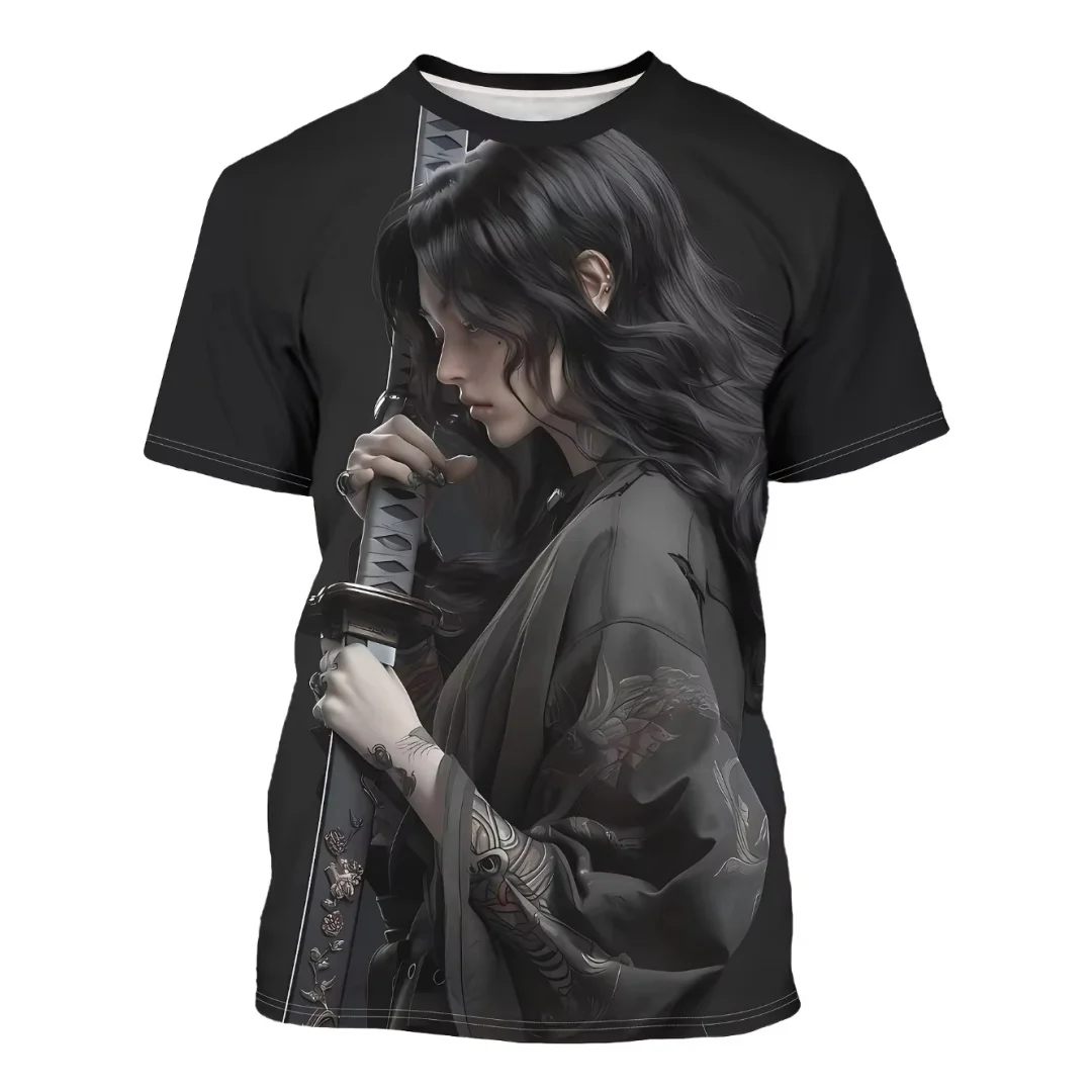 Kaus Grafis Samurai Wanita Jepang Kaus Pria Olahraga Musim Panas Cetak 3d Cepat Kering Kaus Pakaian Anak-anak Wanita Y2k